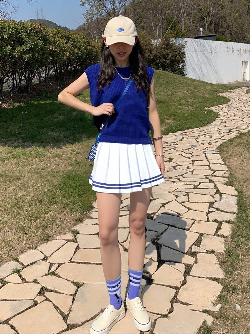 Fashion Preppy Style Pleated Skirts Women Spring Summer.