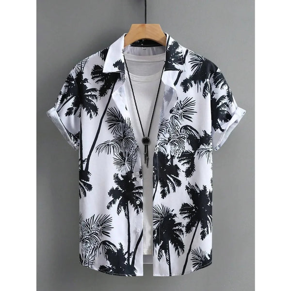 Hawaiian Shirt Man Print Casual Thin Beach Slim Fashion Shirt.