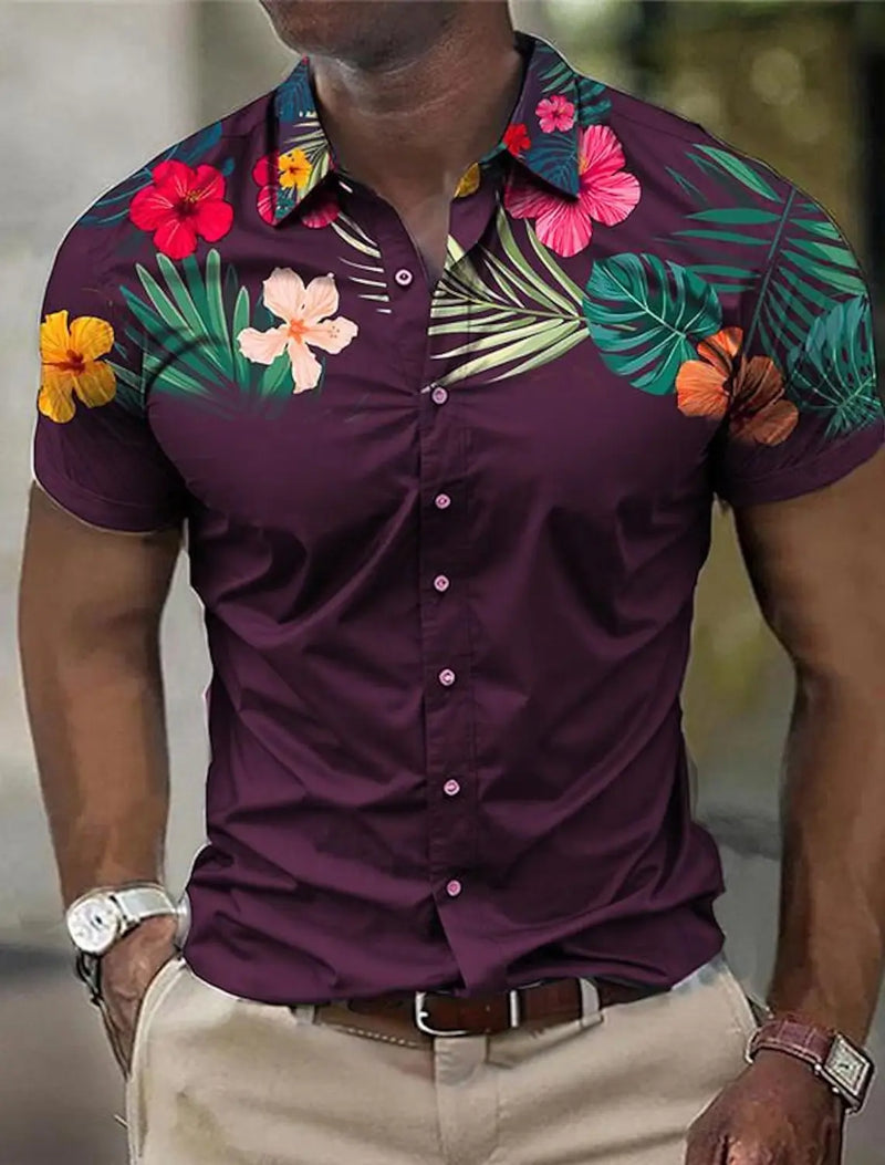 Summer Floral Rose 3D Print Shirts Men Fashion Shirt Casual Vintage.