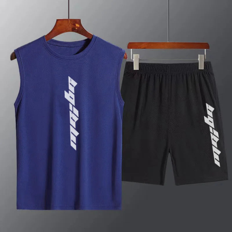 2 Pcs/Set Sports Set Men's Suit Running Vest+Sport Shorts Jogging.