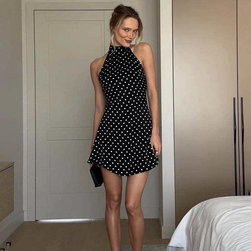 Tornova Polka Dot Halter Sleeveless Dress For Women.