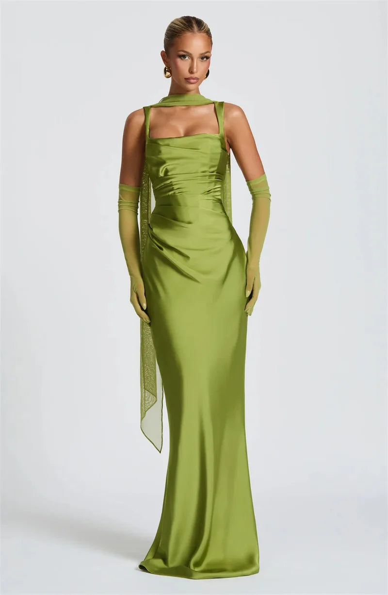 Mozision Satin Backless Sexy Maxi Dress Women Elegant.
