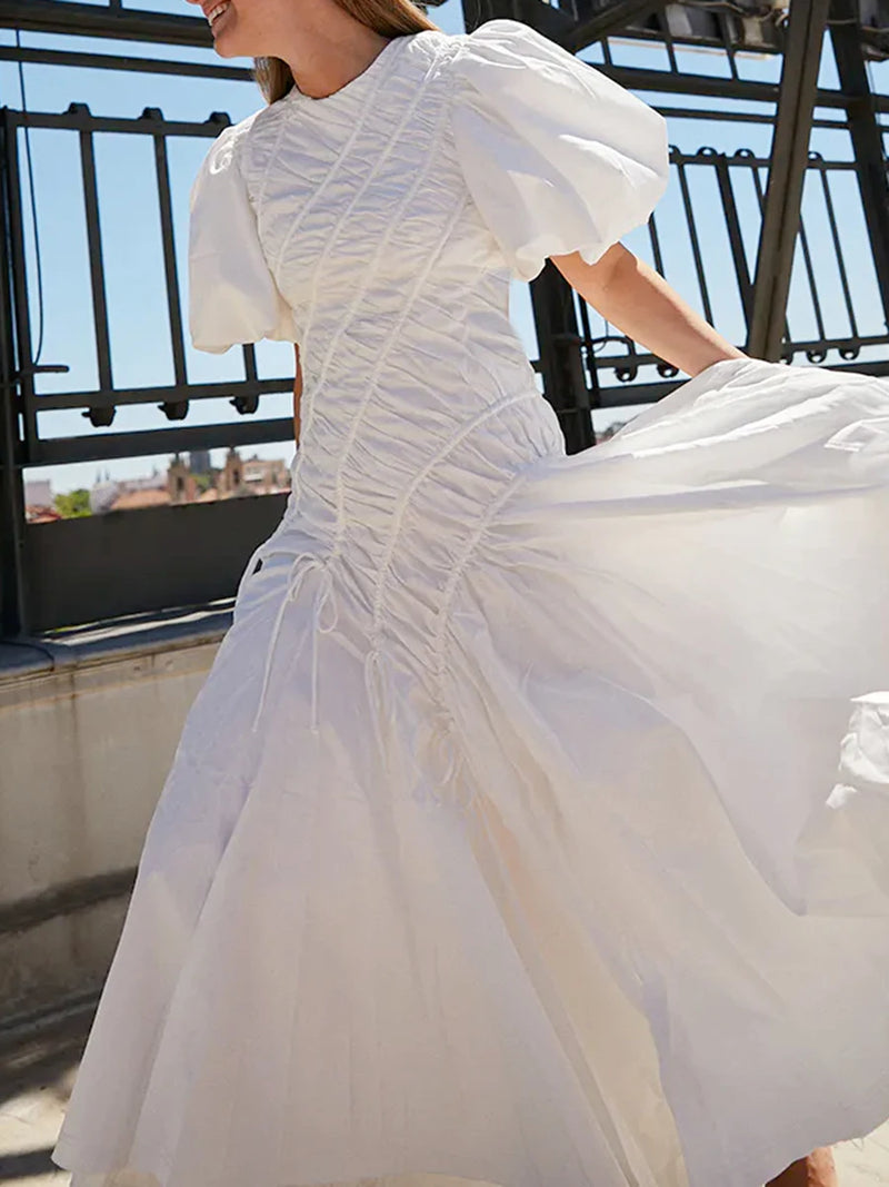 Solid Spliced Folds Irregular Long Dresses for Women.