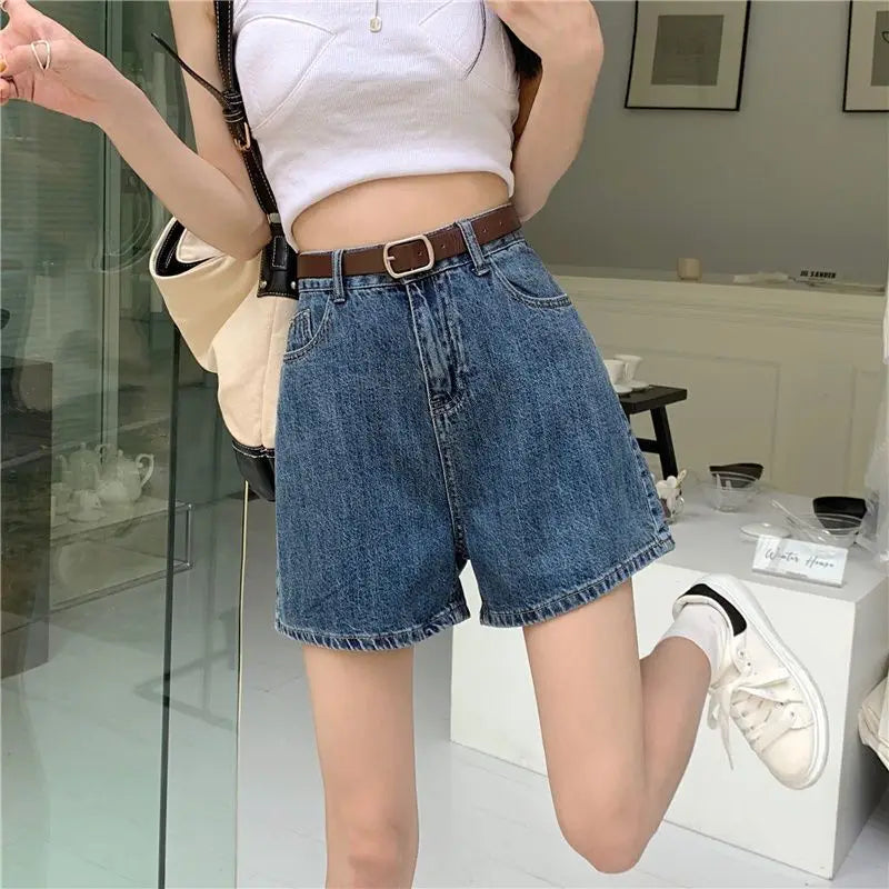 Casual Blue Denim Shorts for Women Stylish Streetwear Loose Comfortable.