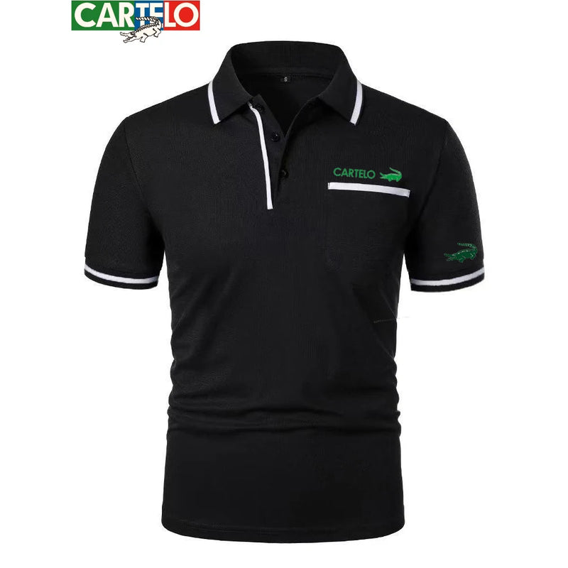 Men’s  polo shirt with a lapel and crocodile print logo.