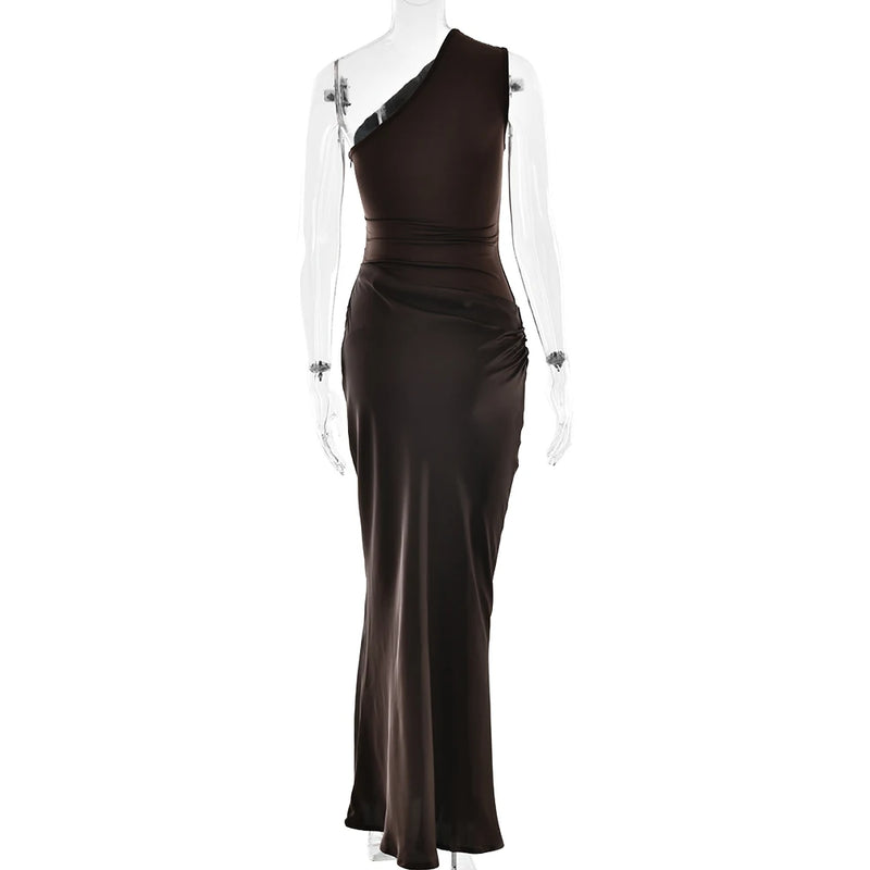 Women’s Maxi Dress Brown Sleeveless Evening Dress.