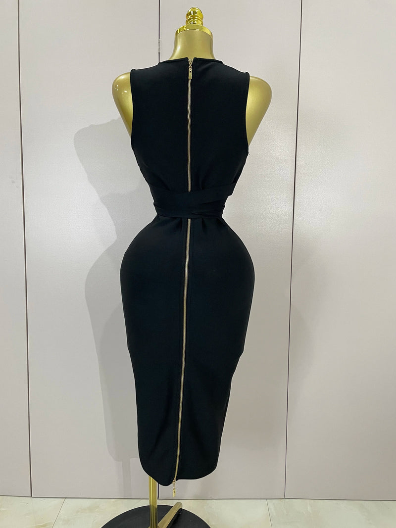 Women Elegance Sexy V-Neck Sleeveless Bodycon Bandage Dress.