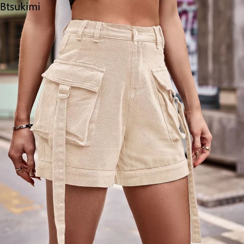 Women's Summer Jeans Shorts High Waisted Wide Leg Denim Pants.
