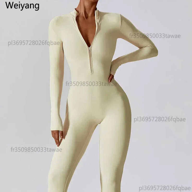 Yoga Boilersuit Long Sleeved Women's Sportswear Gym Zipper Jumpsuits.