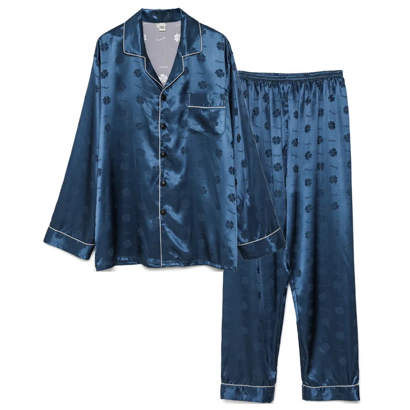 Men Ice Silk Pajamas Suit Summer Plus Size.