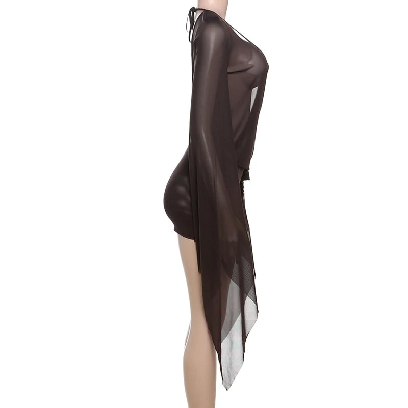 Women’s Mesh Irregular  Mini Dress Sexy See Through Chic.