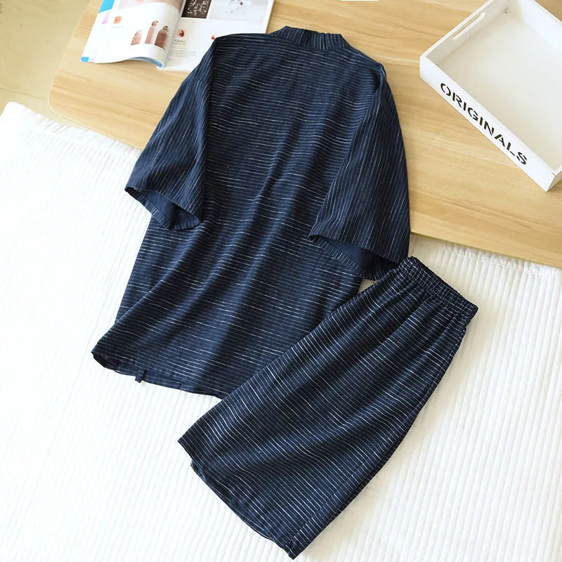 Japanese Kimono pajamas Men's Pajamas Summer Thin Short-sleeved Shorts.