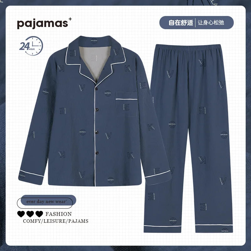 New Spring and Autumn Cloud Cotton Men's Pajamas.