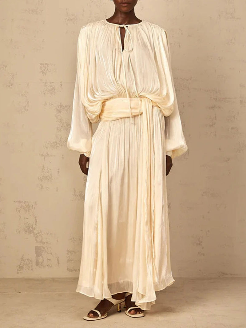 Solid Loose Spliced Folds Elegant Dresses for Women.