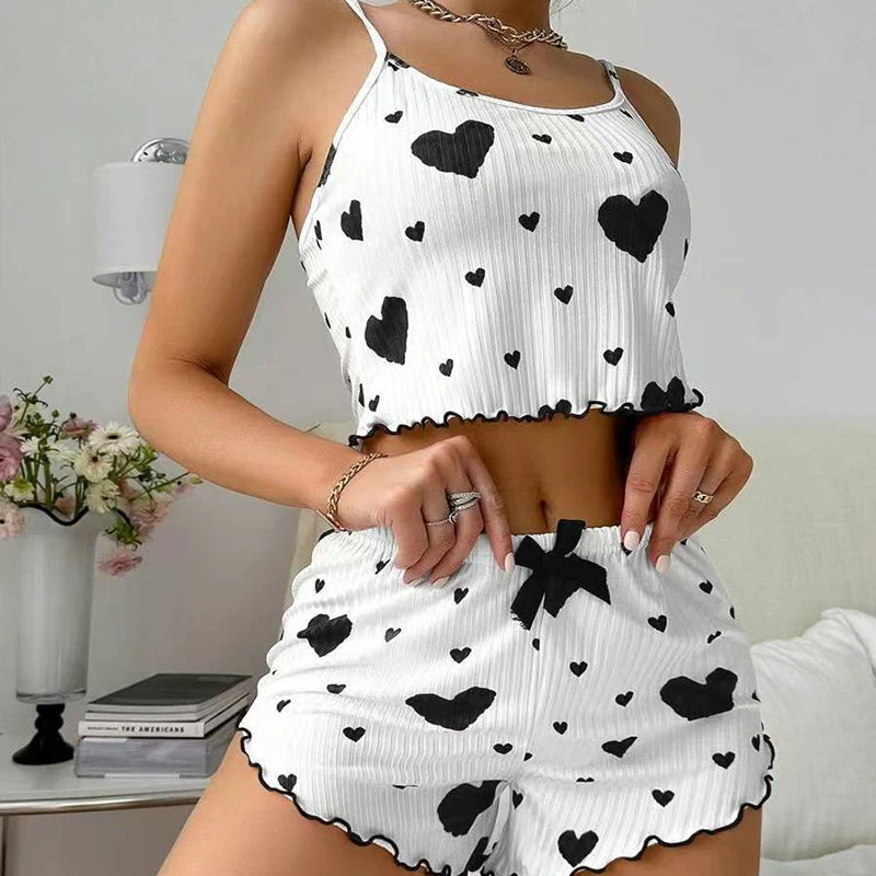 Women's Pajama Set Breathable Soft Casual Love Printed Design Sweet Home.