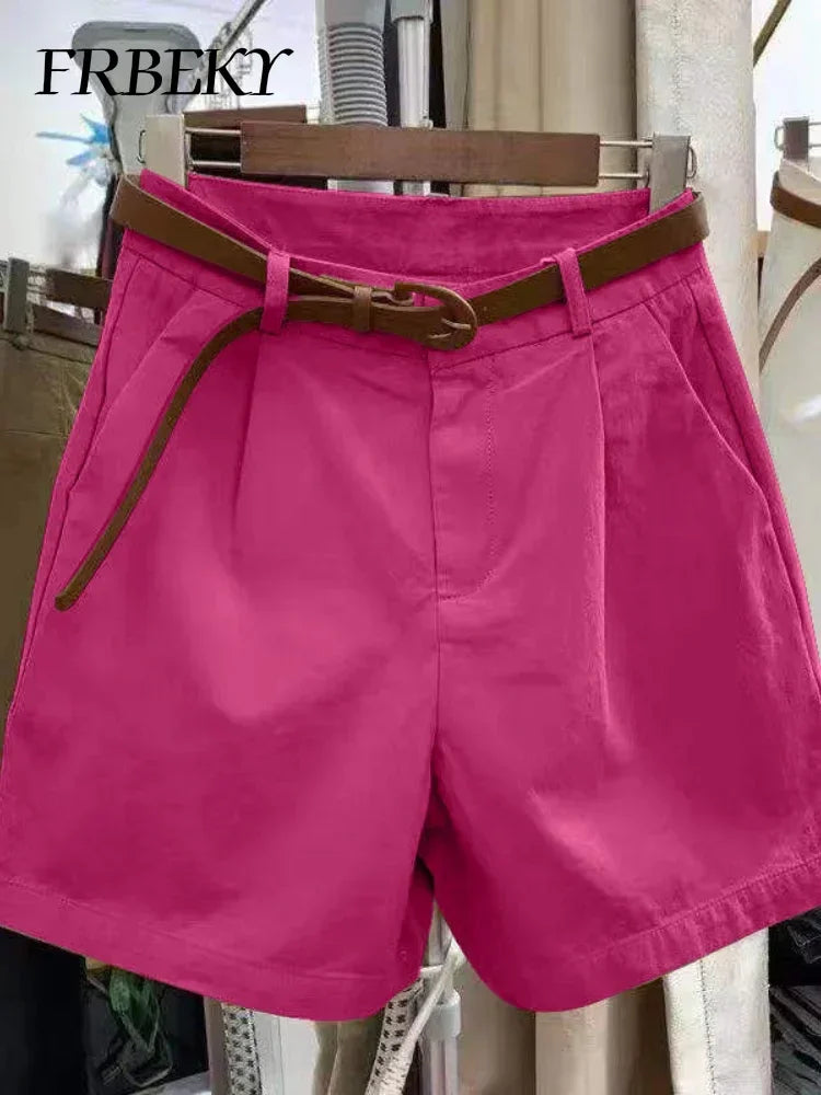 Korean Fashion Cotton Shorts Summer New Loose Casual High-waisted.