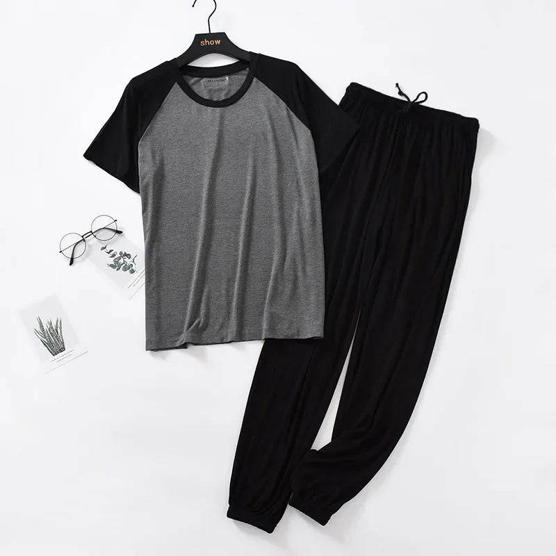 Japanese spring and summer men's pajamas suit modal short-sleeved.