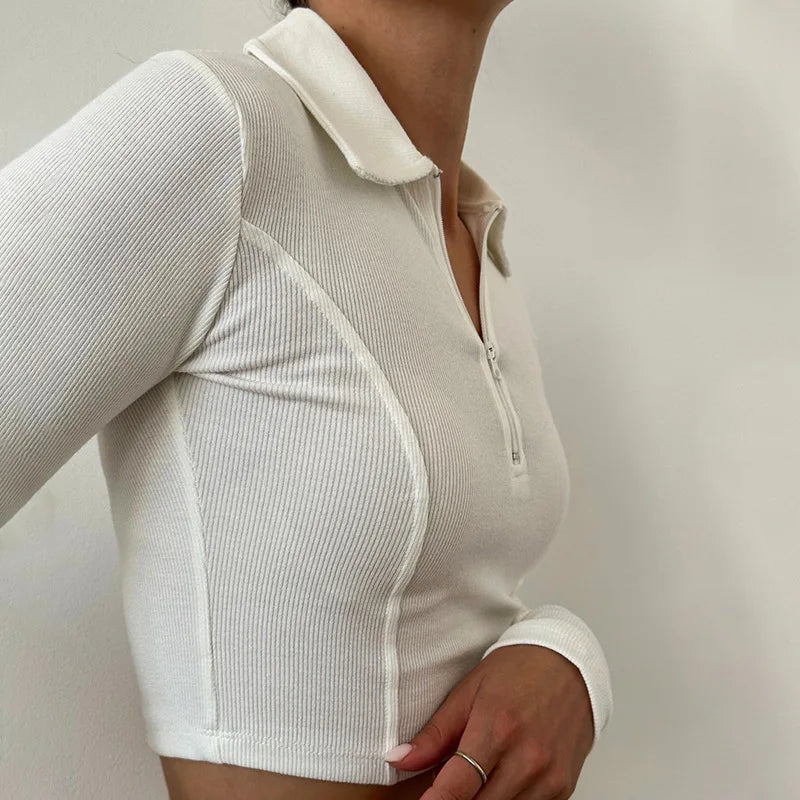 Women's T-shirt Autumn New Black Long Sleeves Crop Top.