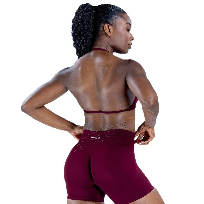 Backless tank top and shorts set, made of highly stretchy, perfect for yoga and outdoor fitness.