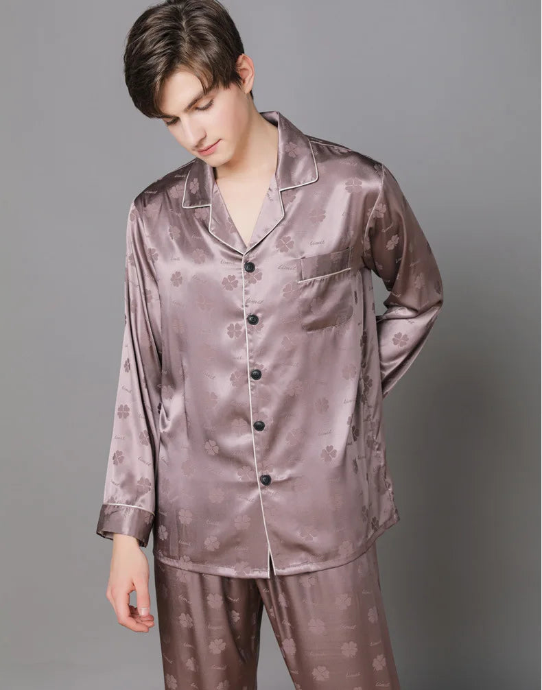 Men Ice Silk Pajamas Suit Summer Plus Size.