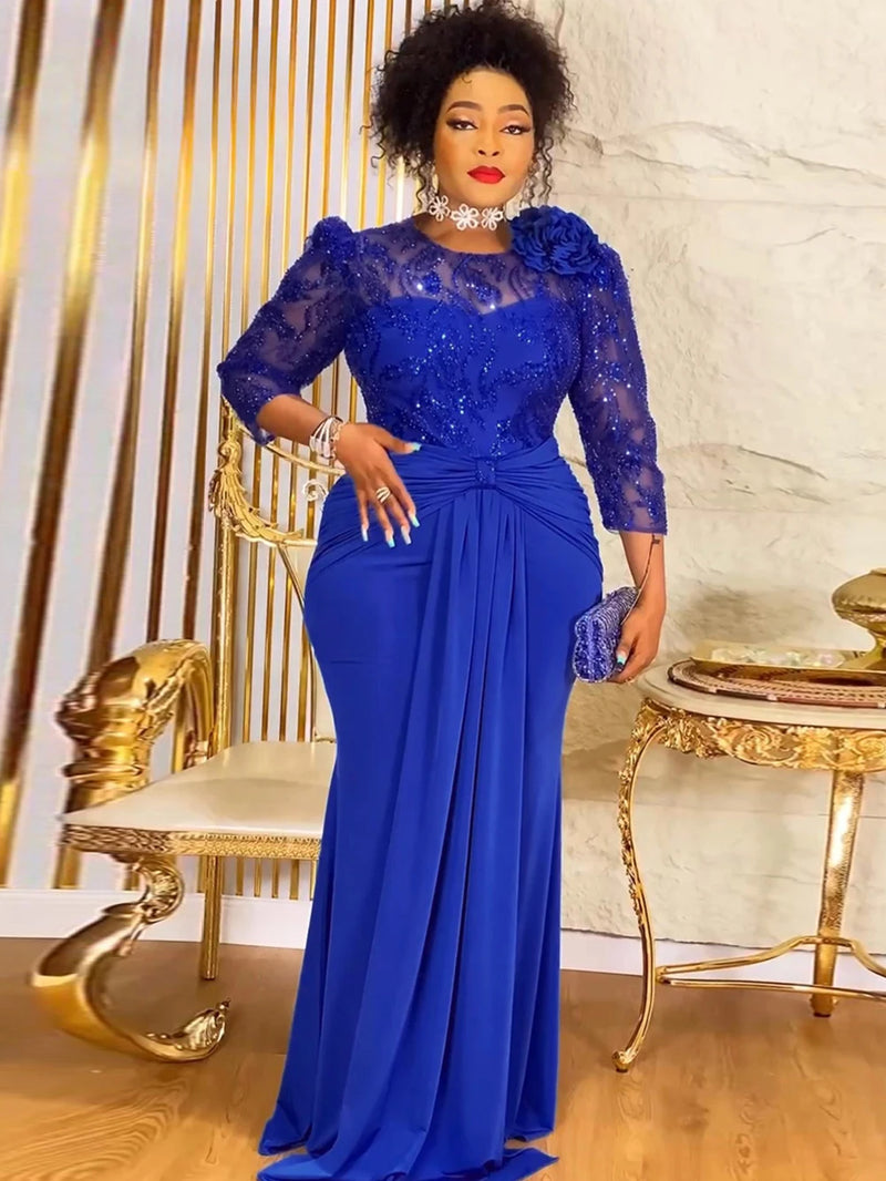 Sequins Long Sleeve Chiffon Dresses Elegant Women Party.