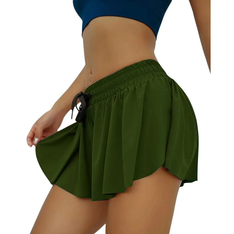 Women Summer Shorts Solid High Waist Casual Sport Pleated Skirt Pants.