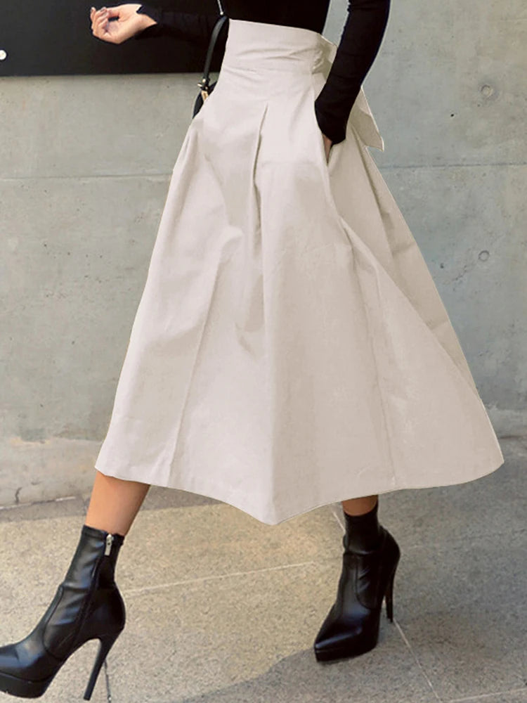 Stylish Solid A-line Skirts for Women Preppy School Style High Elastic.
