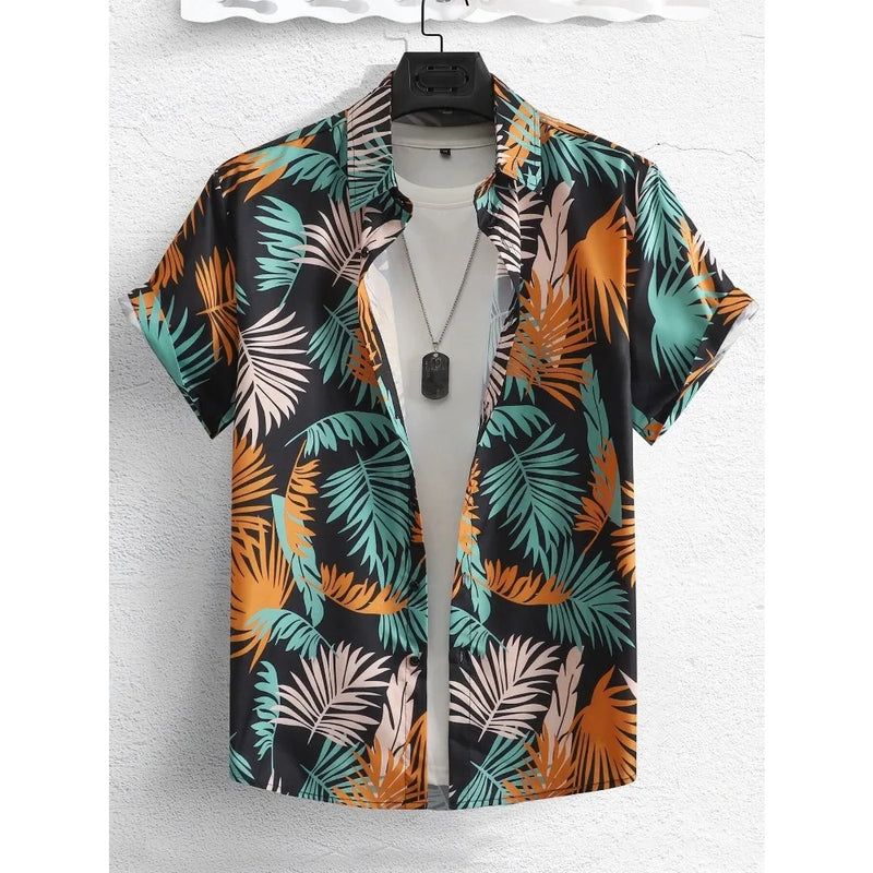 Hawaiian Shirt Man Print Casual Thin Beach Slim Fashion Shirt.