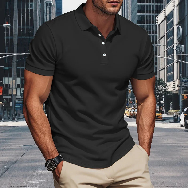 Men's polo shirt men's lapel business office solid color short sleeved T-shirt.