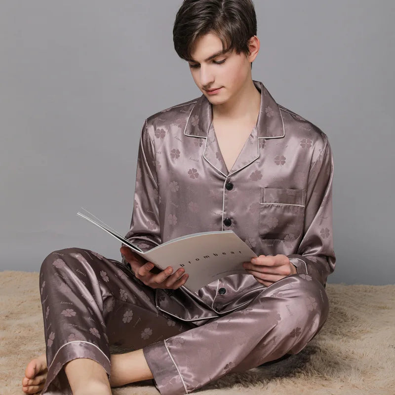 Men Ice Silk Pajamas Suit Summer Plus Size.