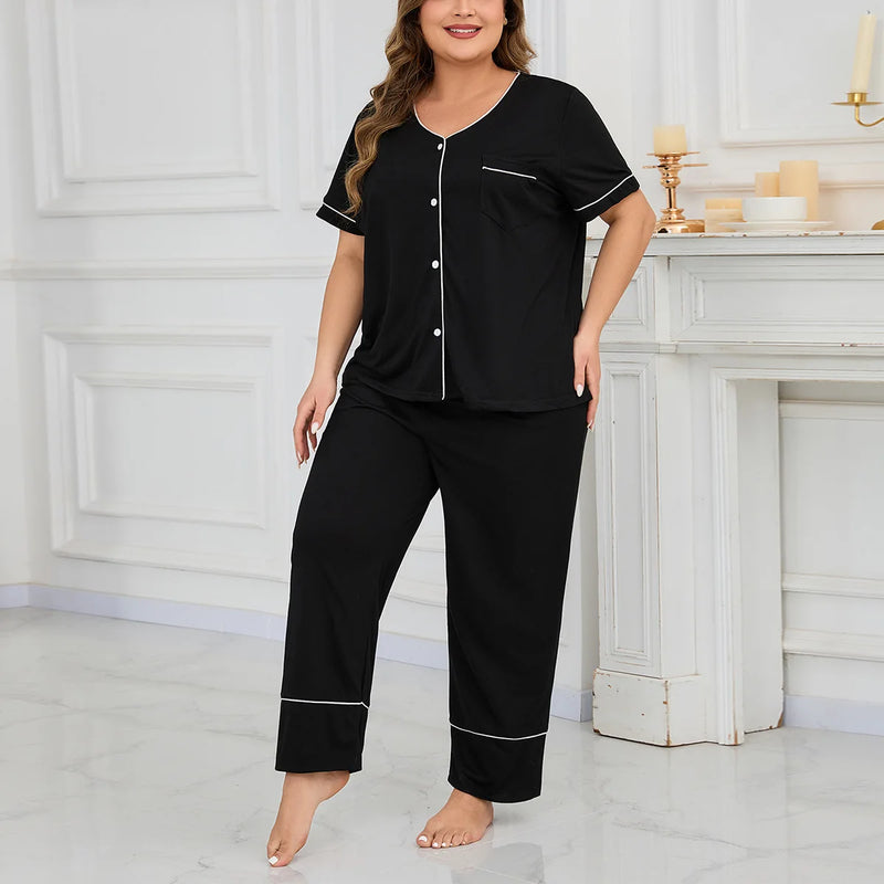 Plus size pajamas ladies 100 kg fat mm loose short-sleeved trousers two-pièce.