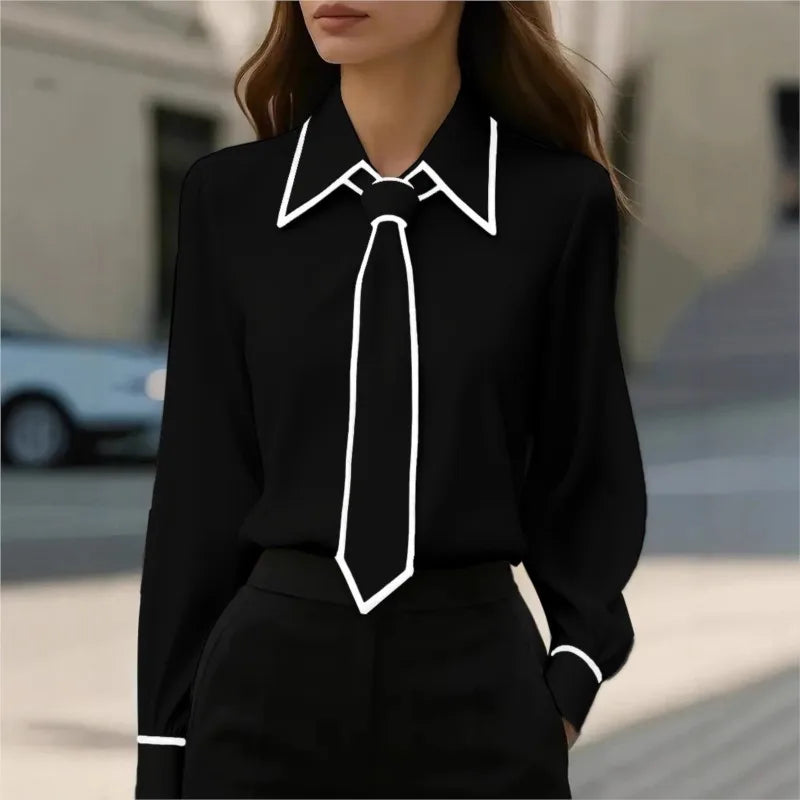 Women's Blouse Fashion Shirt Formal Bow Tie Long-sleeve.