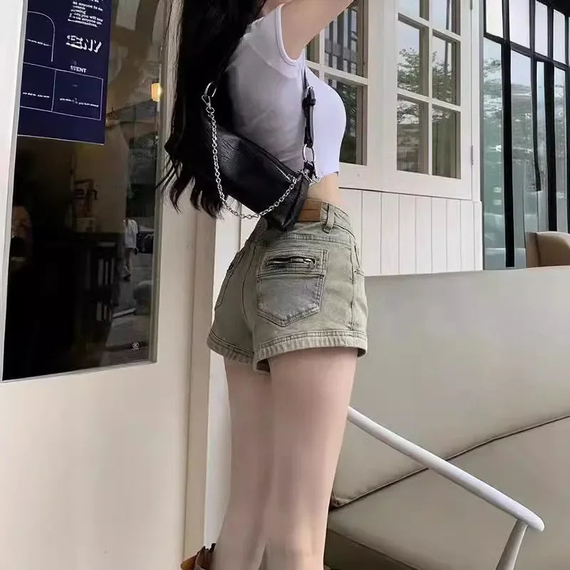 Slimming Sexy American Retro Denim Shorts Women Summer.