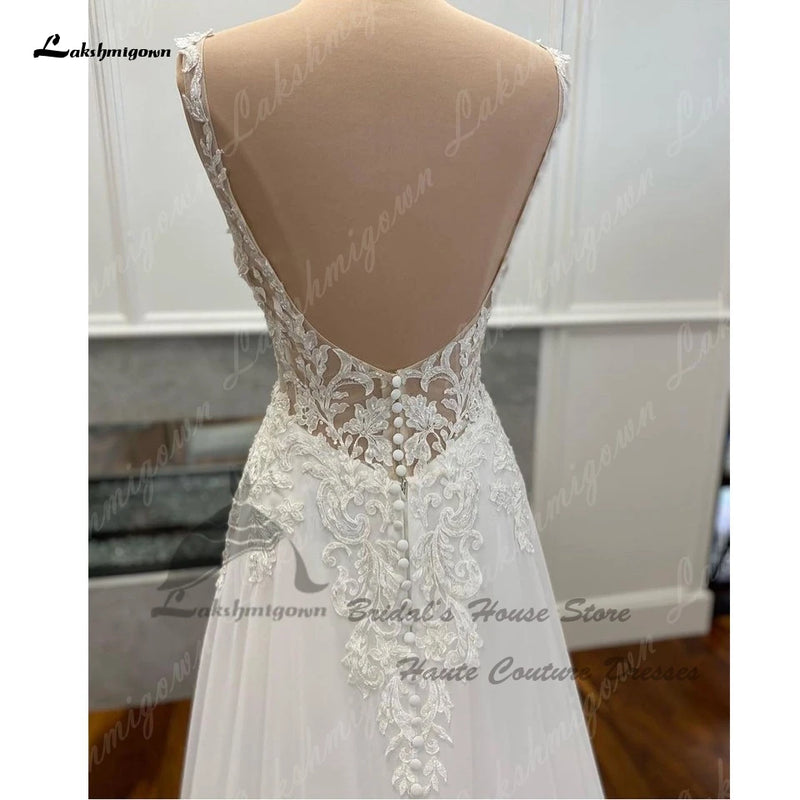Women’s Lakshmigown Luxury Chiffon Long Boho Lace Wedding Dress.