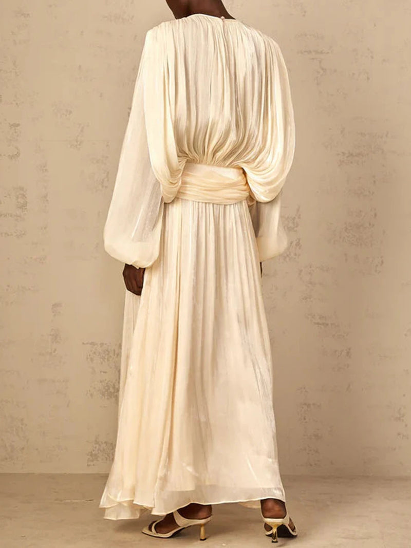 Solid Loose Spliced Folds Elegant Dresses for Women.