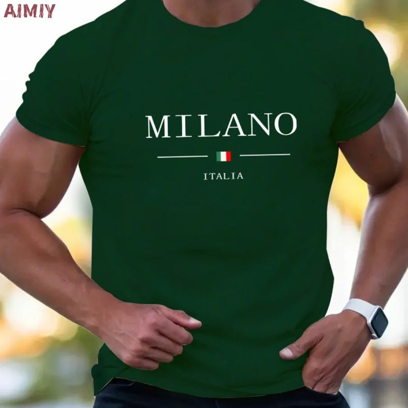 Man T-Shirt Casual Oversized Sports Loose Plus Milano Print Clothing Comfortable.
