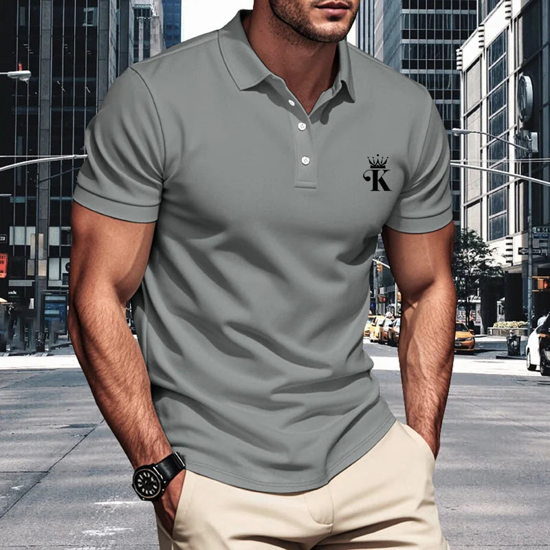 Men's polo shirt men's lapel business office solid color short sleeved T-shirt.