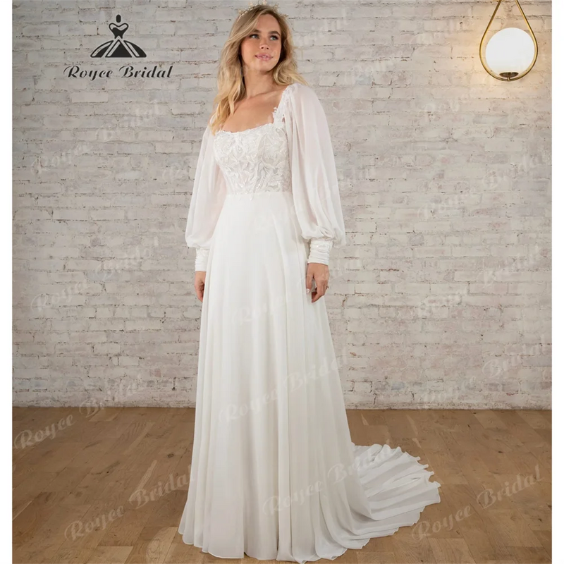 RoyceBridal Square Collar A Line Wedding Dress for Women.