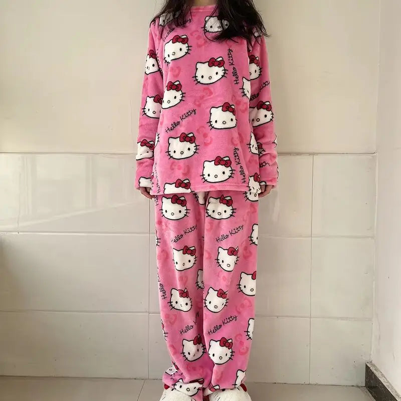 Women’s 2Pcs/Set Sanrio Hello Kitty Anime Pajamas Pants.