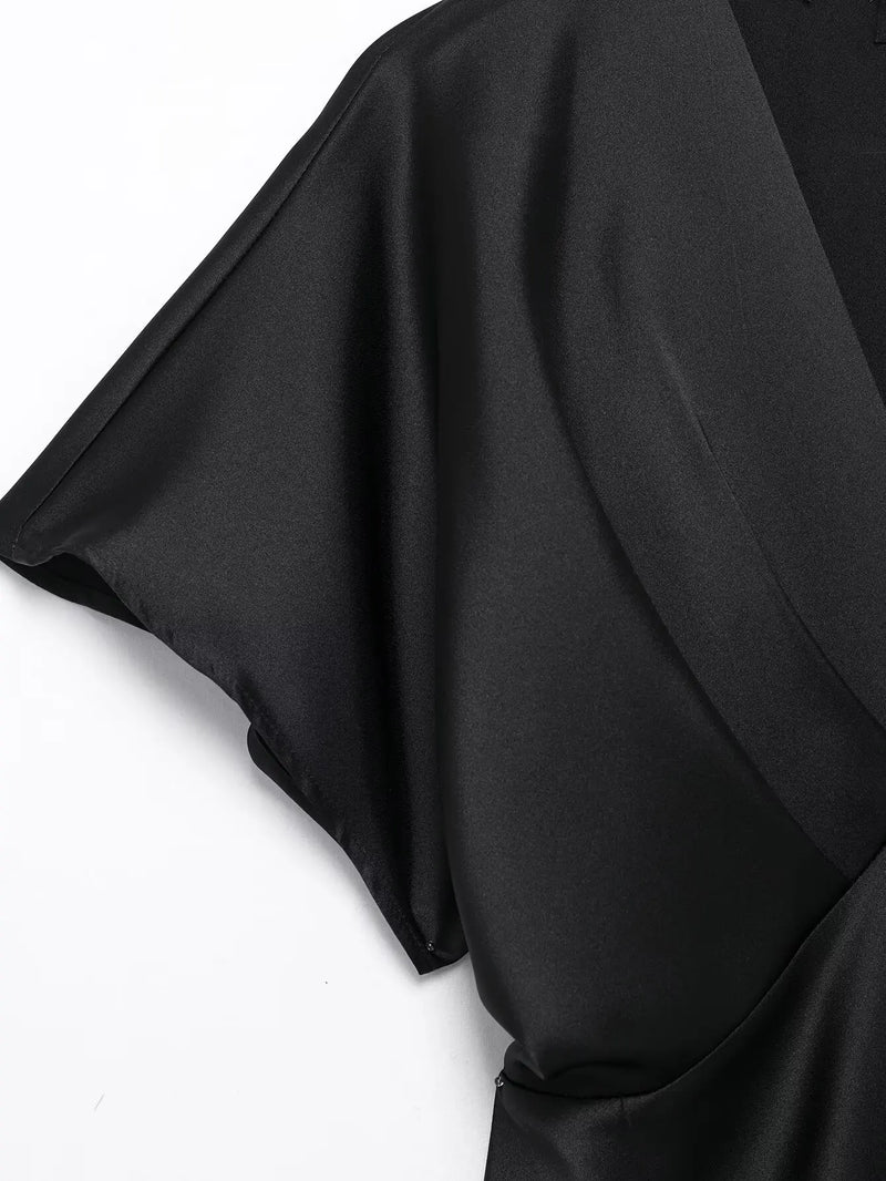 Women’s Sexy V Neck Satin Long Dress.