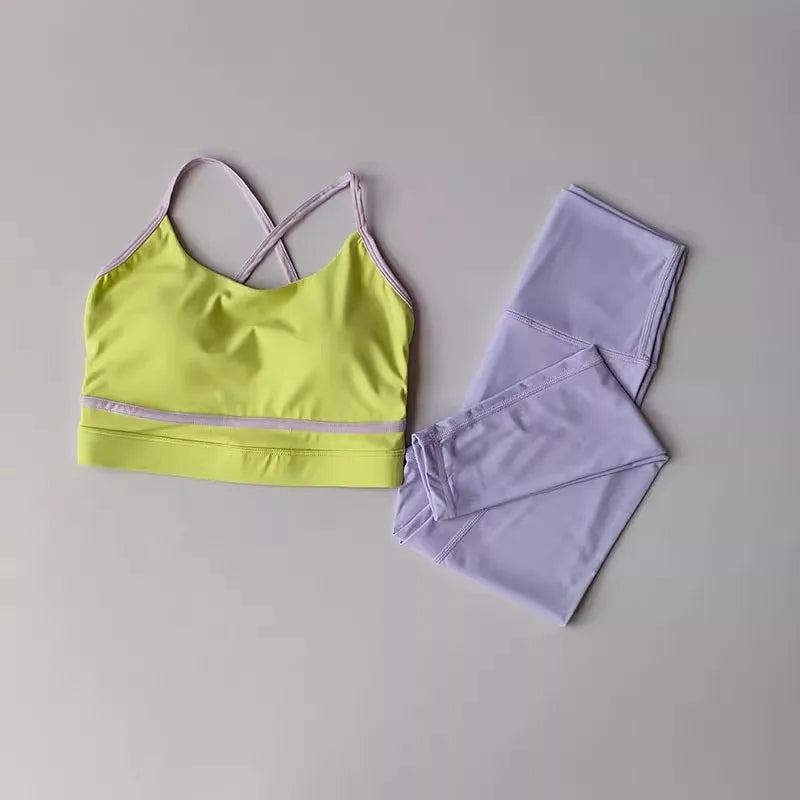 Women's Yoga Set Workout Set 2 Piece High Waist Yoga Leggings Sports.