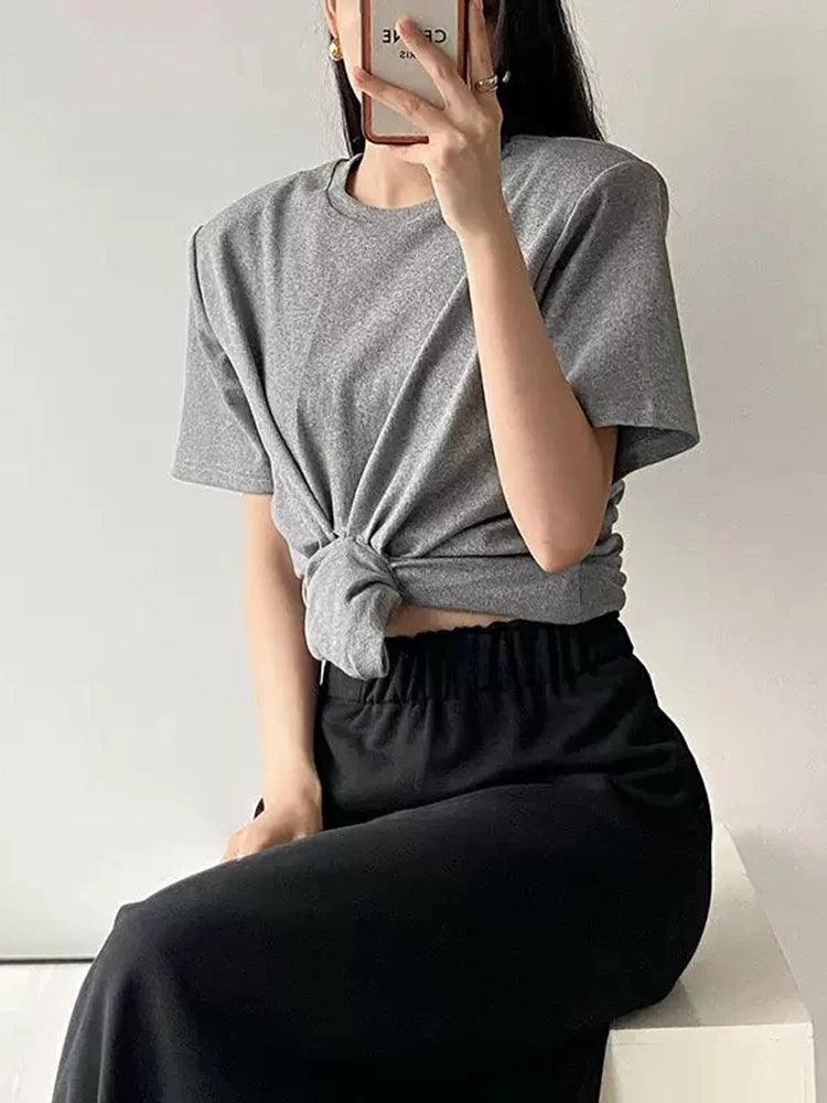 Y2K knotted twist knitted threaded round neck Top women fashionable.