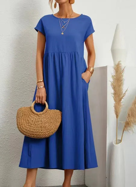 Women Vintage Solid Dress Summer Elegant.