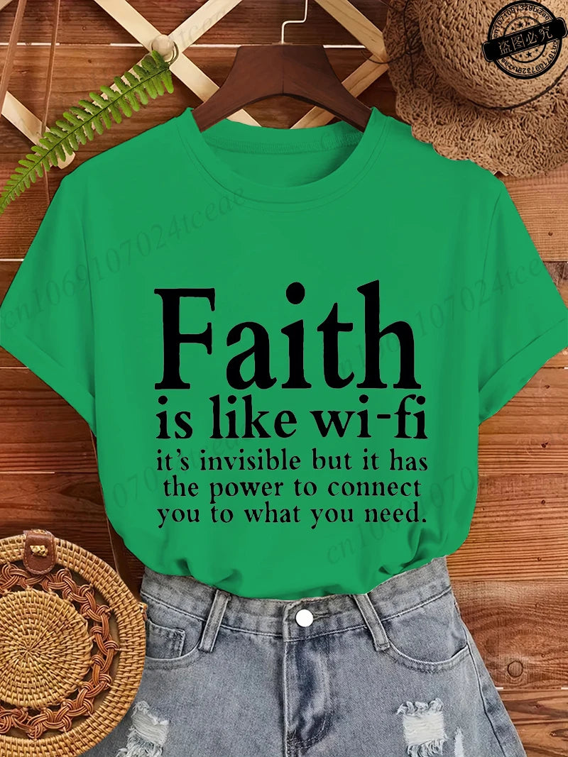 Summer Fashion Women's T-Shirts Faith Printed Women T-Shirts.