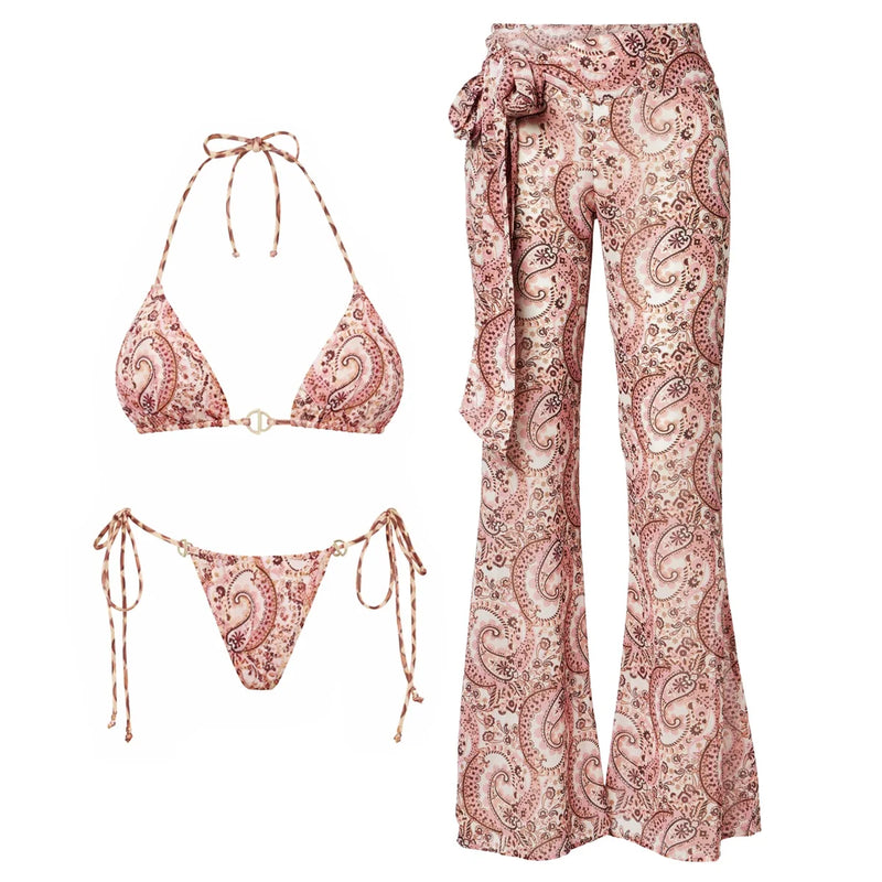 3Pcs Bandeau Biquini Women Sexy Bikini Women Swimsuit Printed Swimwear.
