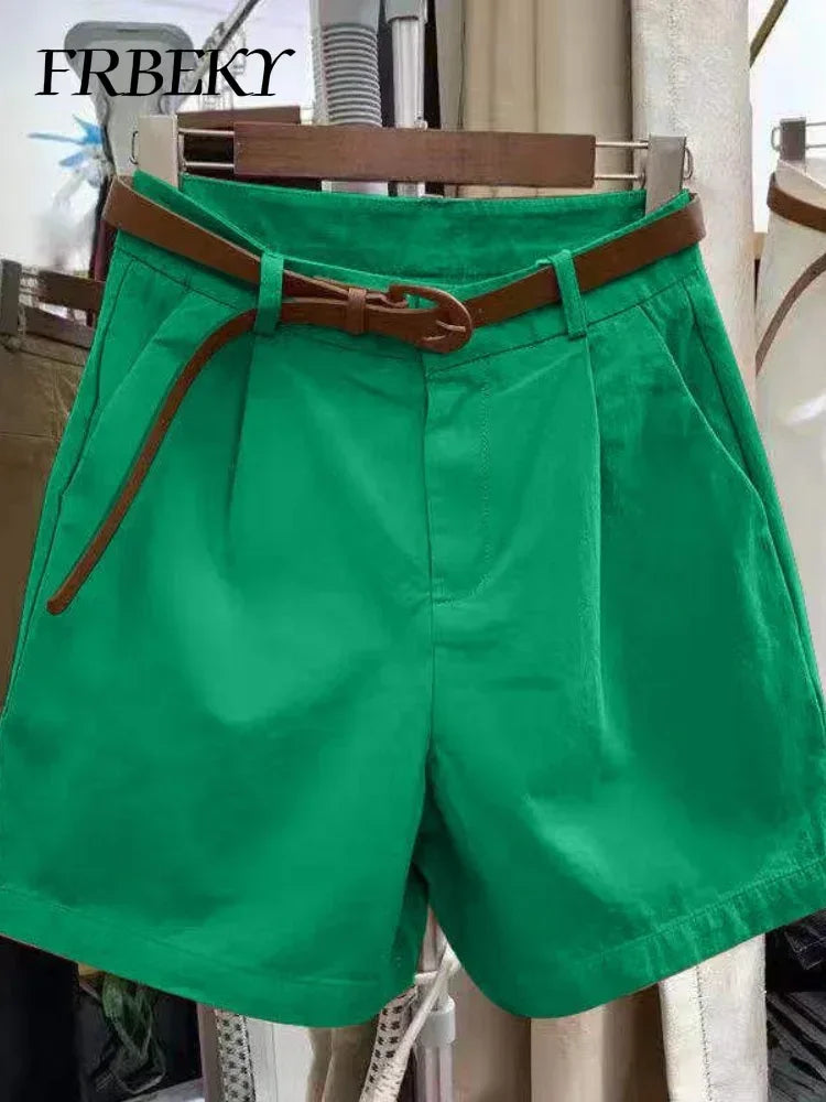 Korean Fashion Cotton Shorts Summer New Loose Casual High-waisted.