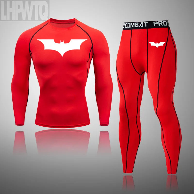 Superhero Men Running Sports Tshirt +Pants Tights Set Men's Fitness.