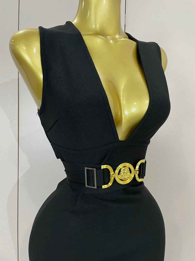 Women Elegance Sexy V-Neck Sleeveless Bodycon Bandage Dress.