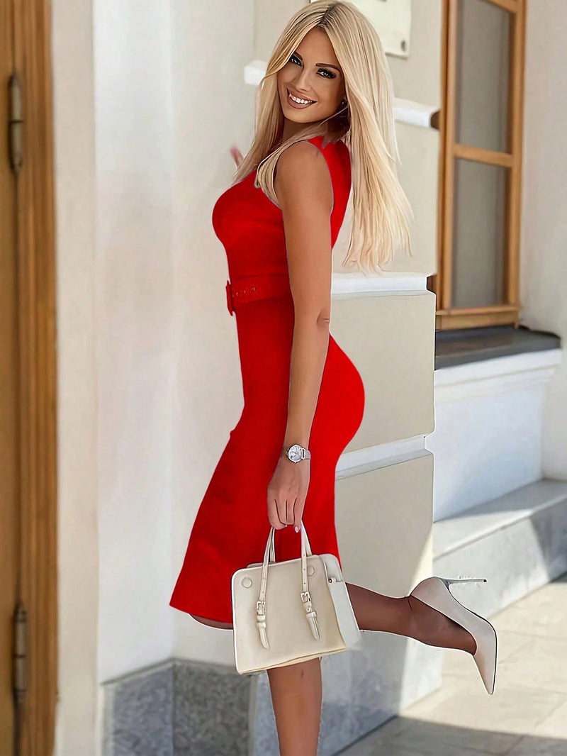 Women's Fantasy Midi Bodycon Dress Summer Bandage Dress Red.