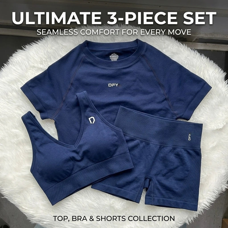 Women Seamless Sportswear Workout Set 3 Piece Sports Gym Yoga set.